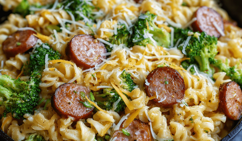 Cheesy Smoked Sausage & Broccoli Pasta Skillet