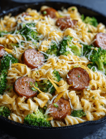 Cheesy Smoked Sausage & Broccoli Pasta Skillet