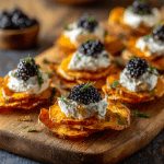Sweet Potato Chips with Whipped Goat Cheese & Caviar