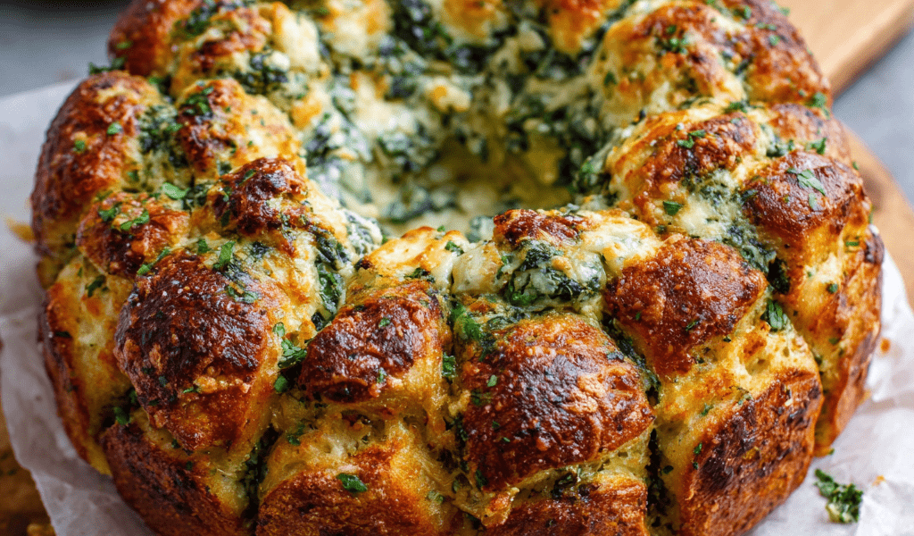 Cheesy Garlic Spinach Dip Bread Ring