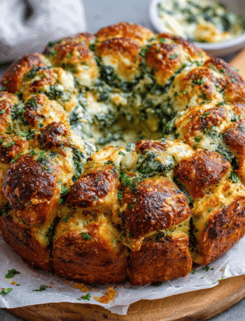 Cheesy Garlic Spinach Dip Bread Ring