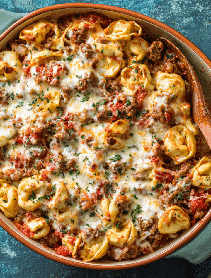 Cheesy Tortellini Sausage Bake with Alfredo