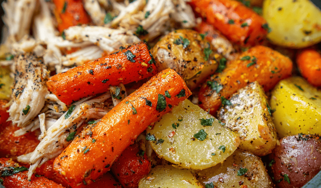 Easy Rotisserie Chicken Lunch Bowl with Roasted Carrots & Potatoes