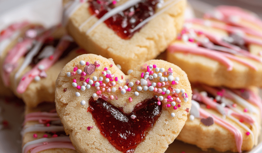 Heart-Shaped Strawberry Shortbread Cookies
