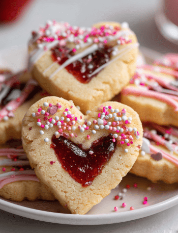 Heart-Shaped Strawberry Shortbread Cookies
