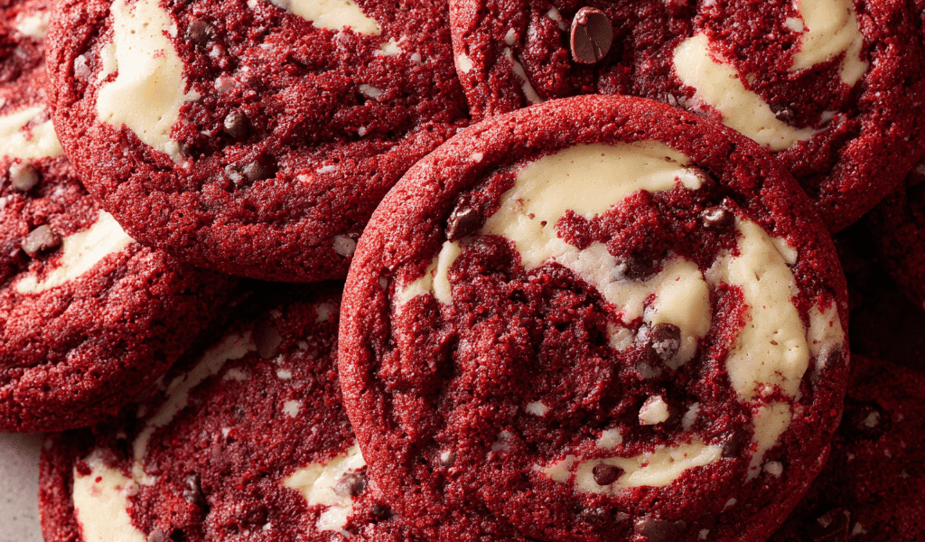 NYC Red Velvet Cookies with Cream Cheese Swirl