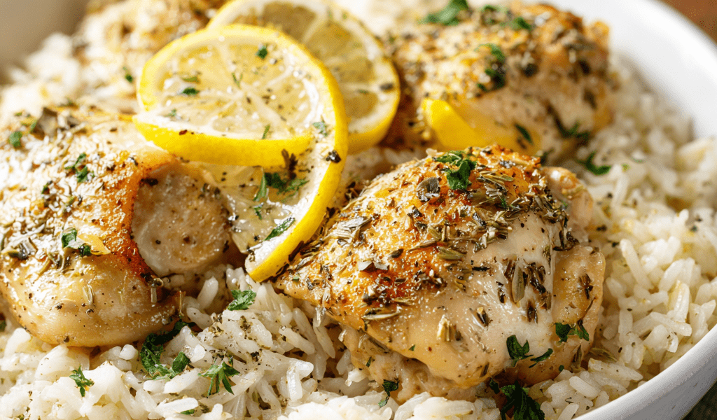 Slow Cooker Lemon Herb Chicken and Rice