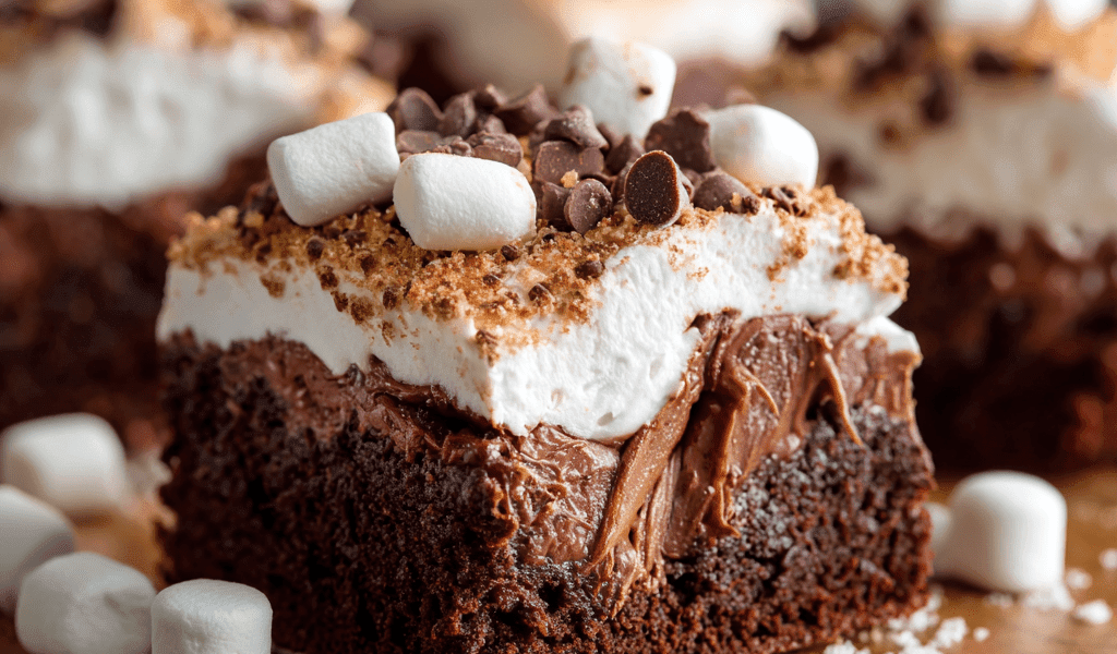 Hot Chocolate Brownies with Marshmallow Frosting