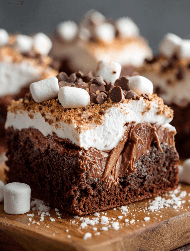 Hot Chocolate Brownies with Marshmallow Frosting