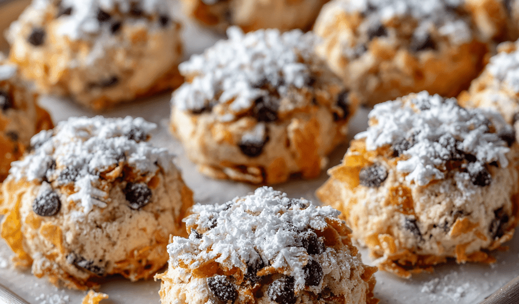 Snowflake Cookies with Chocolate Chips & Cornflakes
