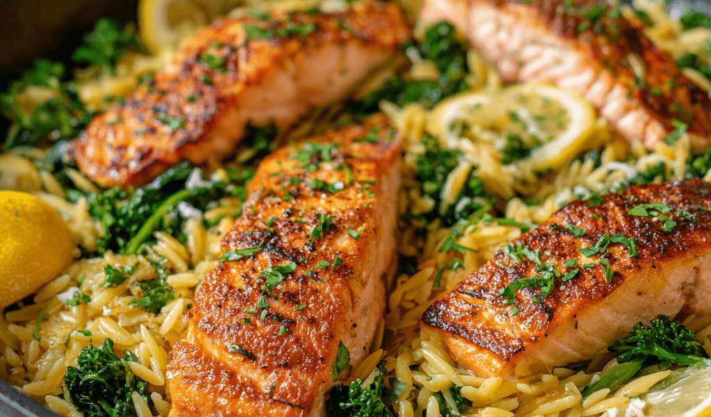 Seared Salmon with Lemon Orzo