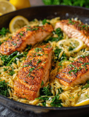 Seared Salmon with Lemon Orzo