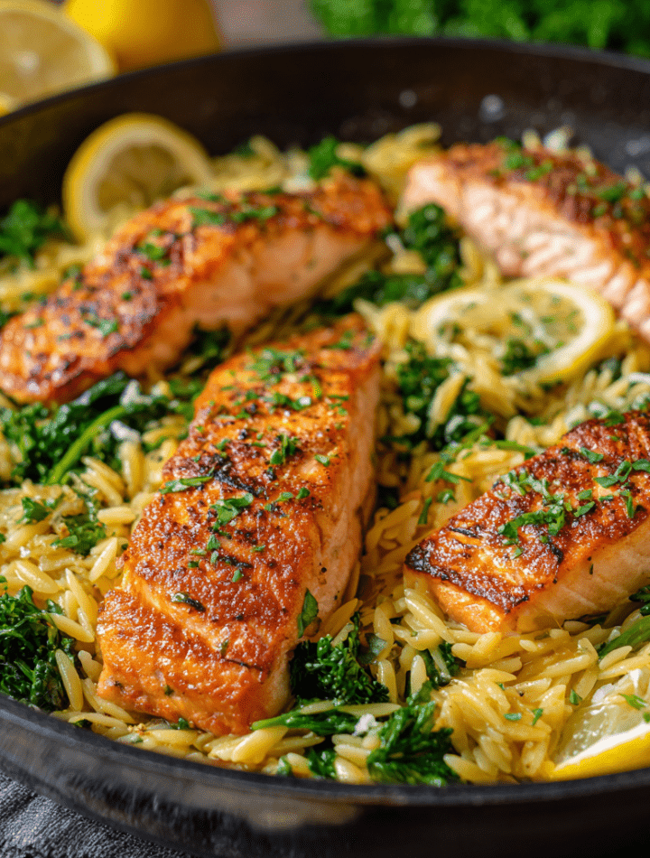 Seared Salmon with Lemon Orzo