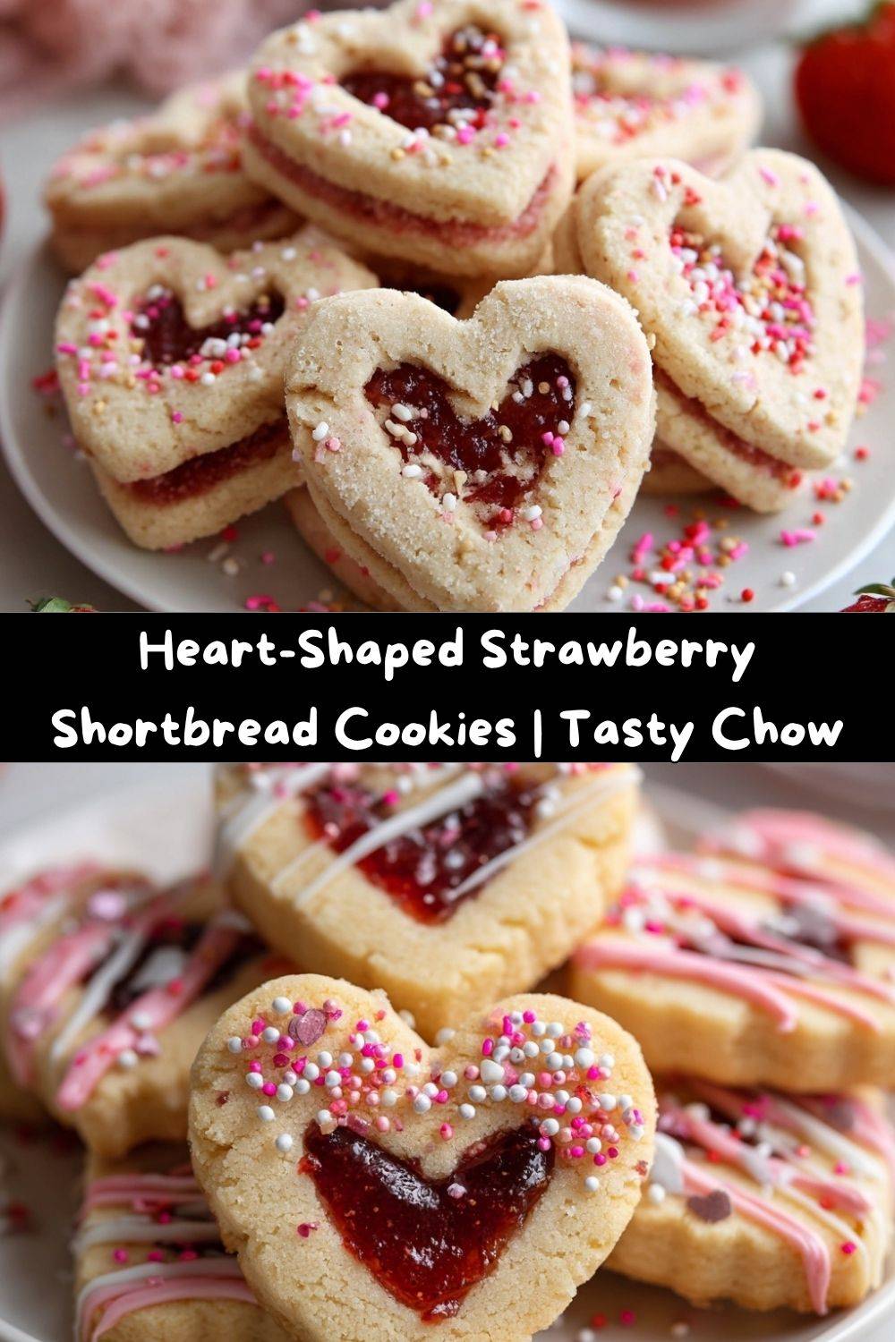 Heart-Shaped Strawberry Shortbread Cookies