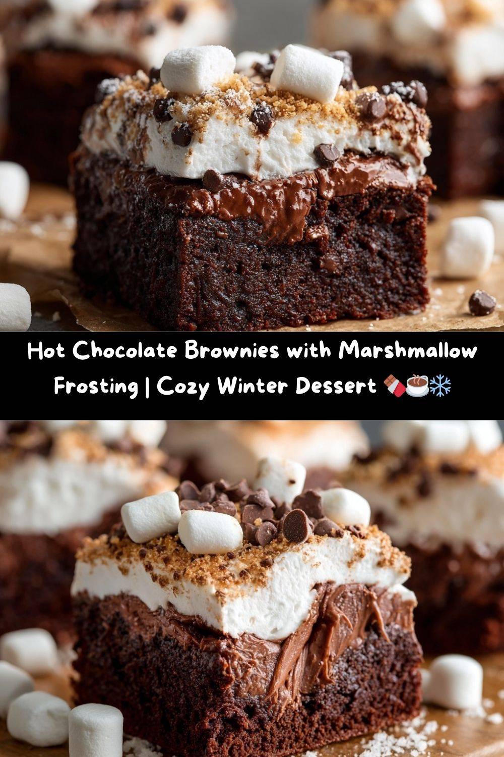 Hot Chocolate Brownies with Marshmallow Frosting