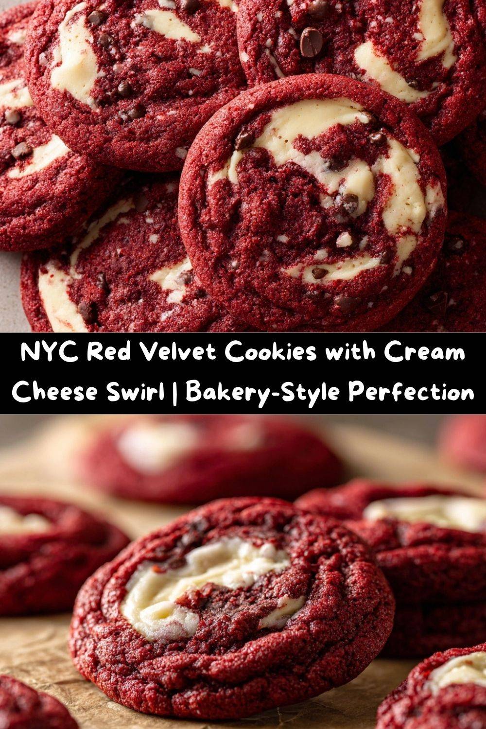 NYC Red Velvet Cookies with Cream Cheese Swirl