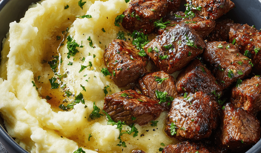 Garlic Butter Steak Bites with Creamy Mashed Potatoes