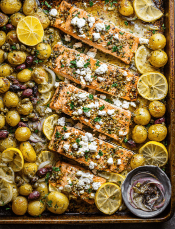 Greek Sheet Pan Salmon with Lemon Potatoes