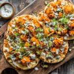 Buffalo Cauliflower Flatbread with Blue Cheese Drizzle