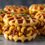 Chili Mac and Cheese Waffle Sliders