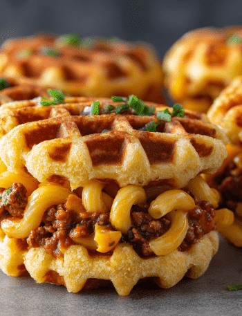 Chili Mac and Cheese Waffle Sliders