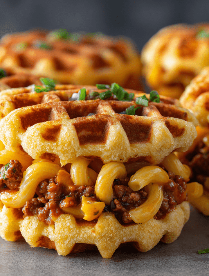 Chili Mac and Cheese Waffle Sliders