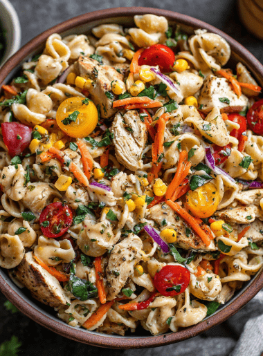 High-Protein Spicy Ranch Chicken Pasta Salad