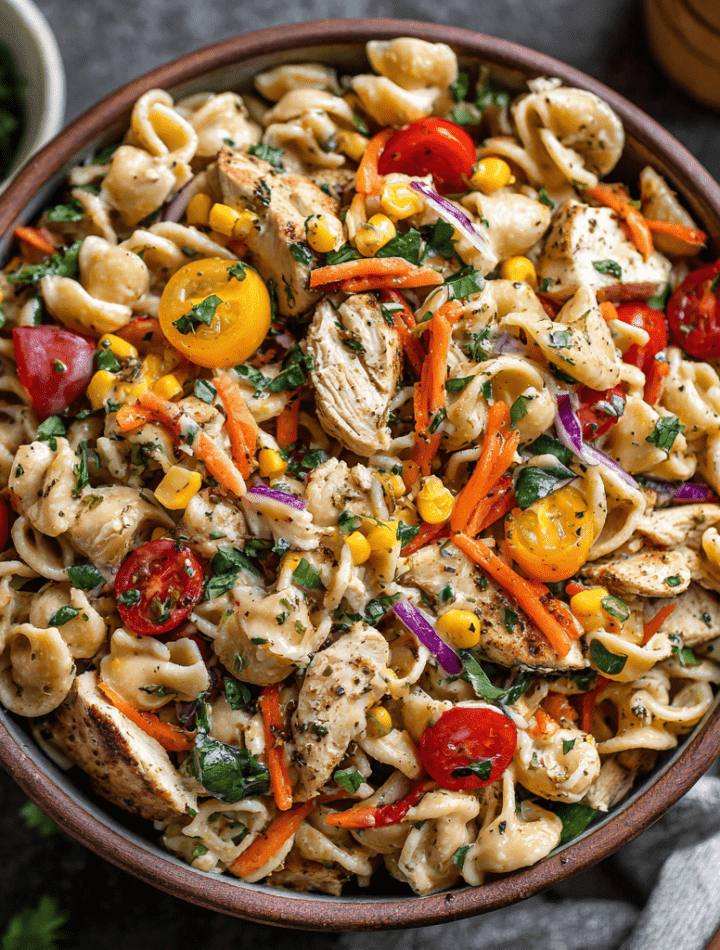 High-Protein Spicy Ranch Chicken Pasta Salad
