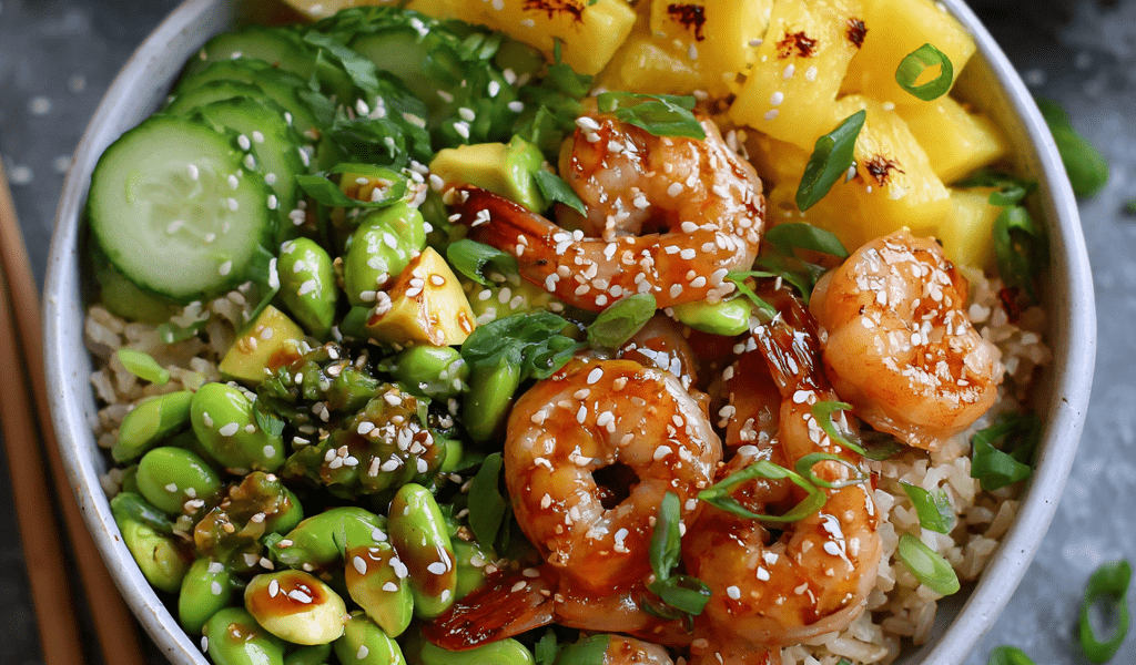 Shrimp Poke Bowl with Pickled Cucumber