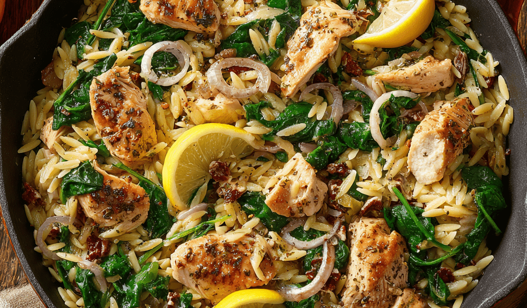 Chicken & Spinach Orzo Skillet