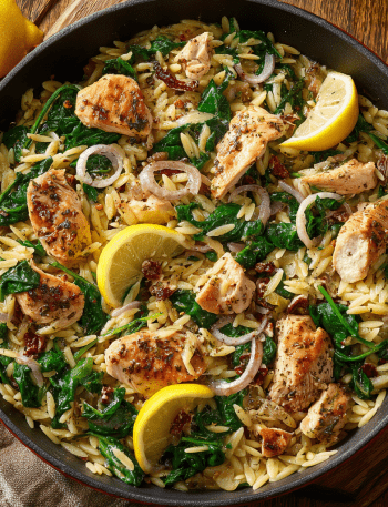 Chicken & Spinach Orzo Skillet
