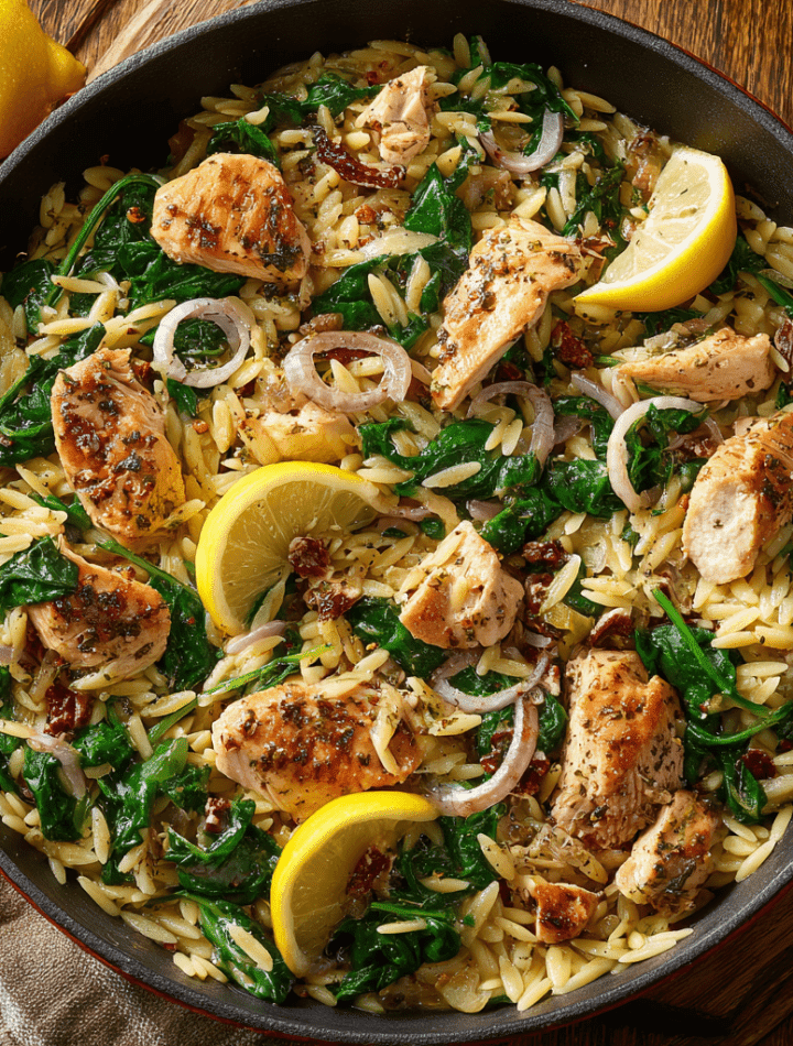 Chicken & Spinach Orzo Skillet