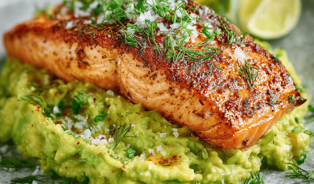 Baked Salmon with Avocado Mash