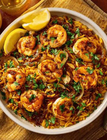 Moroccan Harissa Shrimp Orzo