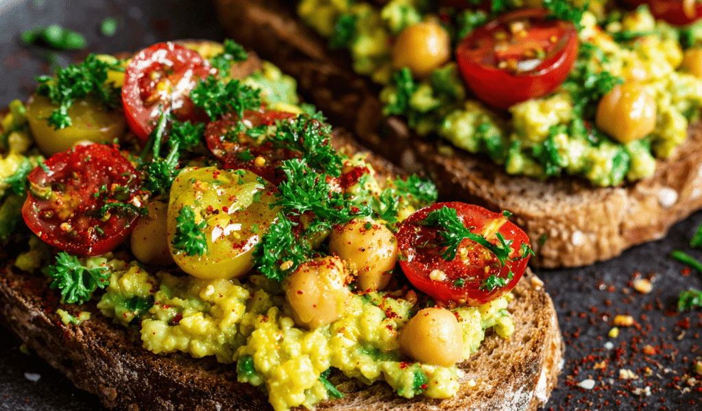 Mediterranean Avocado Chickpea Mash Toast