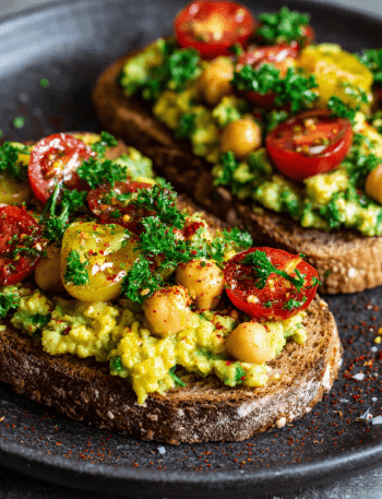Mediterranean Avocado Chickpea Mash Toast