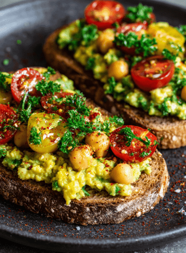 Mediterranean Avocado Chickpea Mash Toast