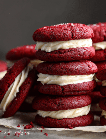 Red Velvet Cookie Sandwiches with Cream Cheese Frosting : Soft Chewy Cookies with Tangy Filling