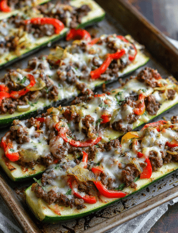 Stuffed Zucchini Cheesesteak Boats