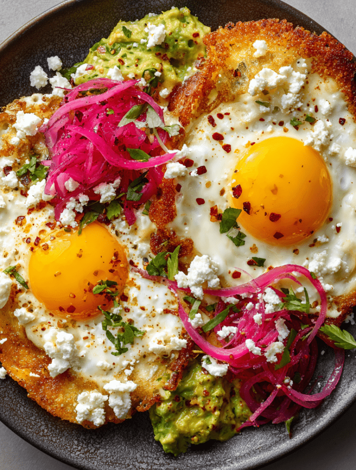 Crispy Feta Fried Eggs with Avocado & Chili Oil