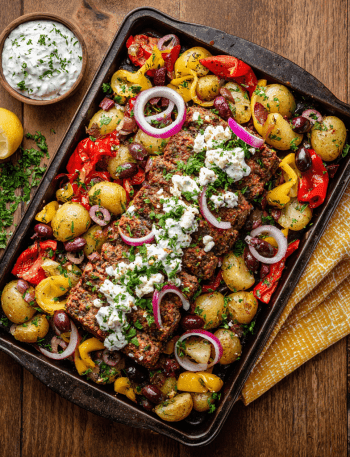 Mediterranean Sheet Pan Meatloaf Dinner