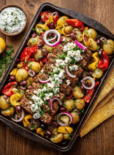Mediterranean Sheet Pan Meatloaf Dinner