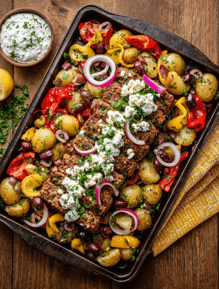 Mediterranean Sheet Pan Meatloaf Dinner
