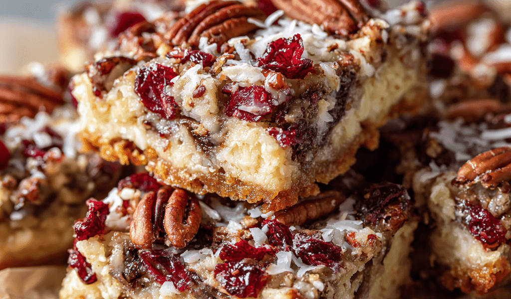 Keto Cranberry Pecan Magic Bars