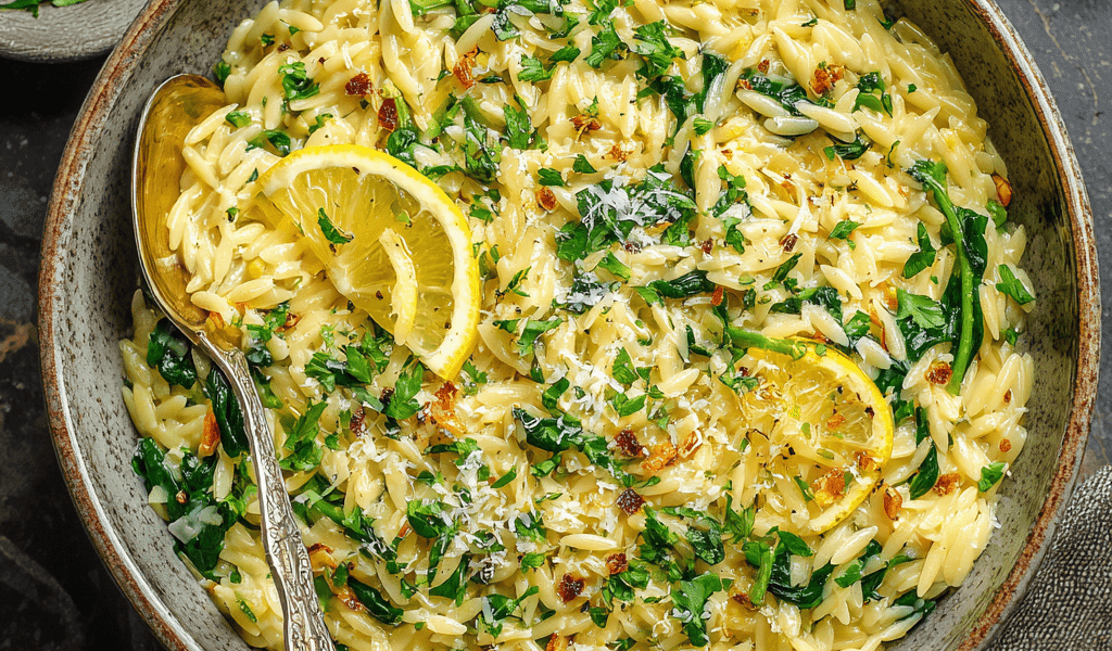 Lemon Garlic Orzo with Parmesan