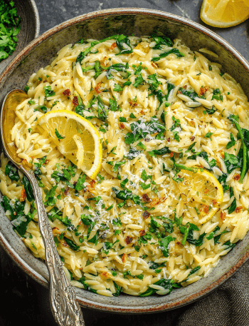 Lemon Garlic Orzo with Parmesan