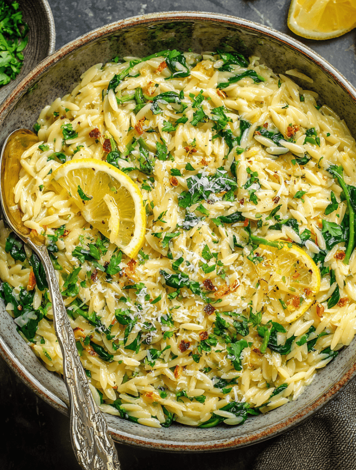 Lemon Garlic Orzo with Parmesan