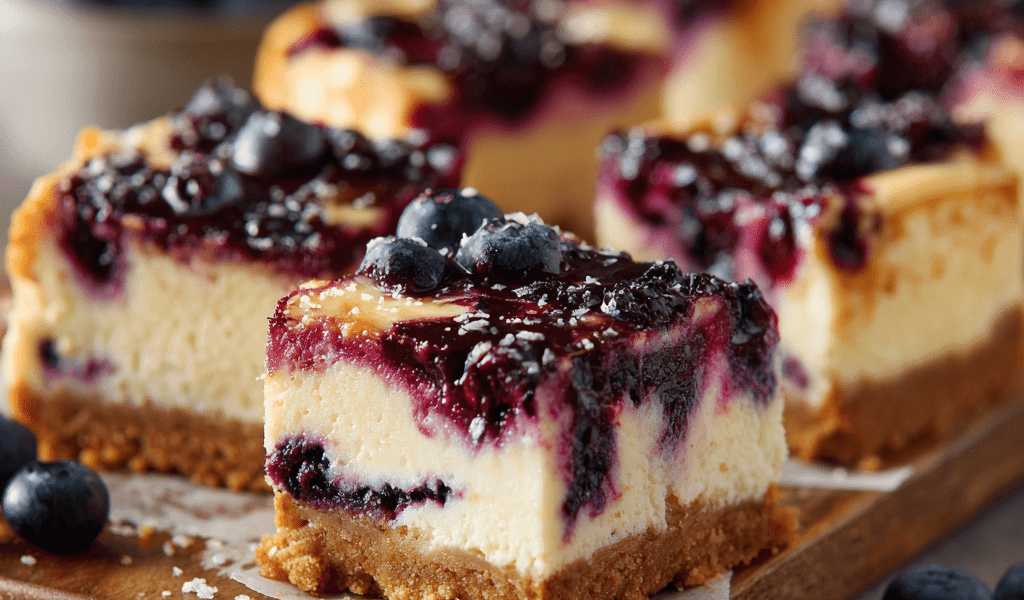 Blueberry Swirl Cheesecake Bars