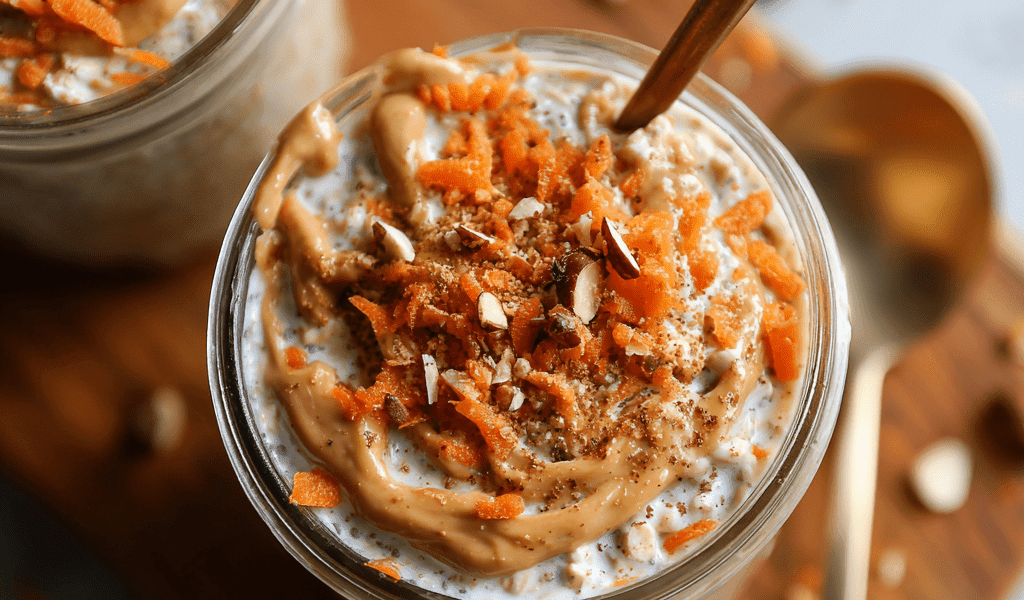 Carrot Cake Overnight Oats with Protein and Peanut Butter