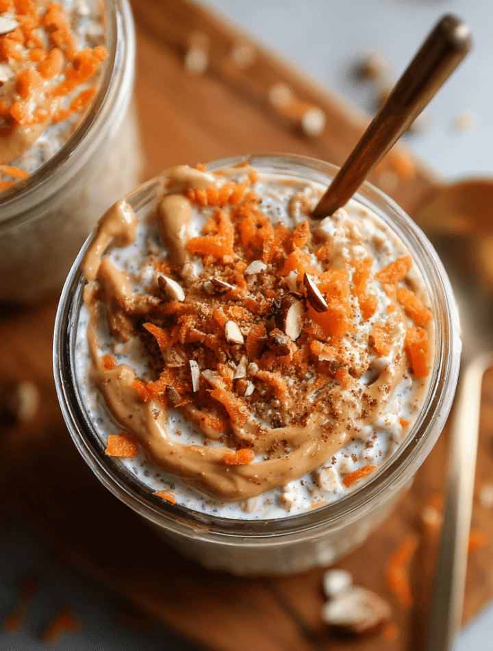 Carrot Cake Overnight Oats with Protein and Peanut Butter